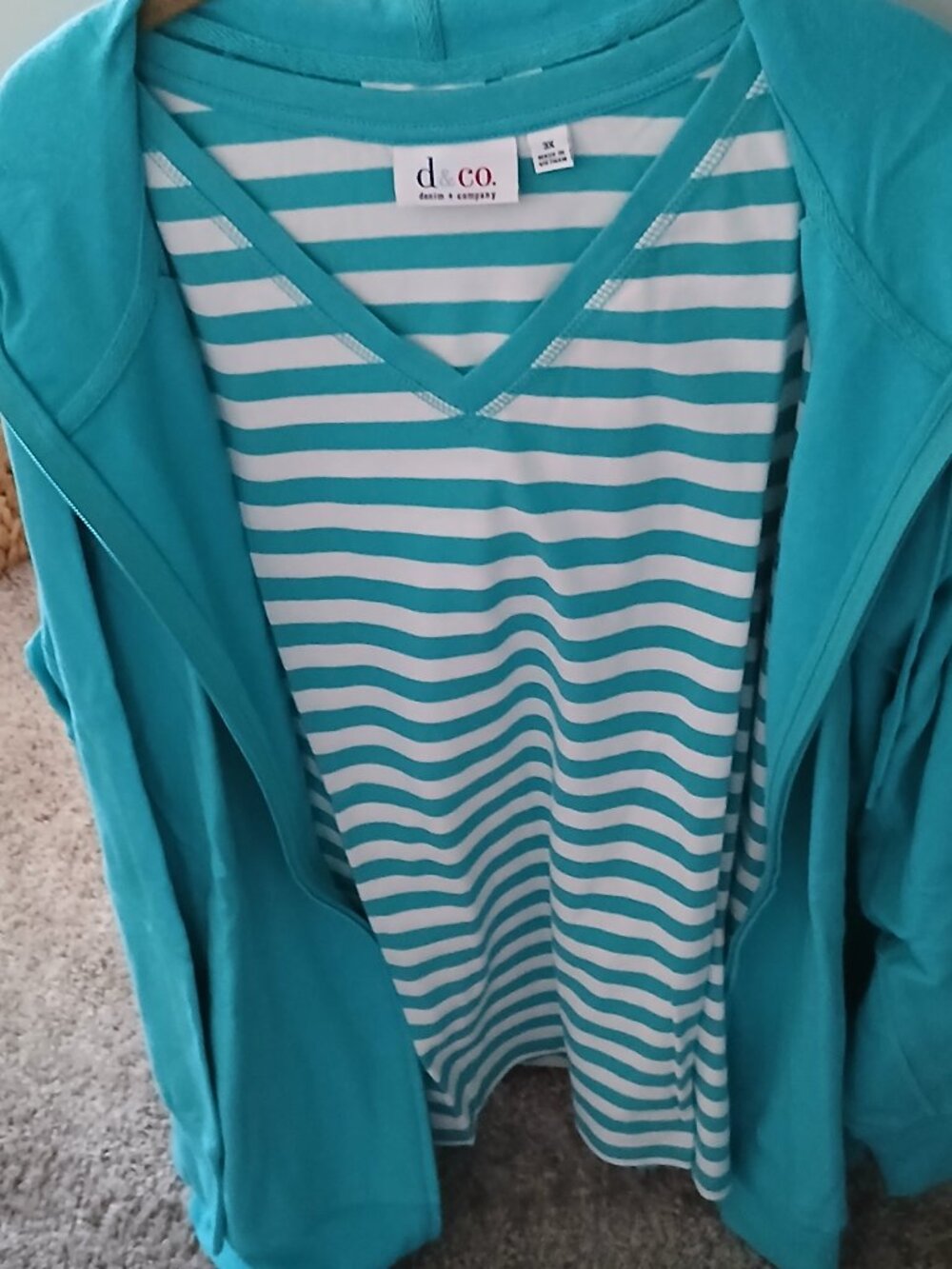 Denim & Co. Active French Terry Jacket & Knit Striped Top Set